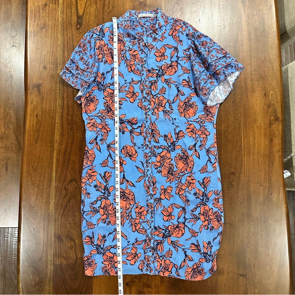 Alice + Olivia Floral Shirt Dress with Layered Flutter Sleeves Size XL - Picture 6 of 7